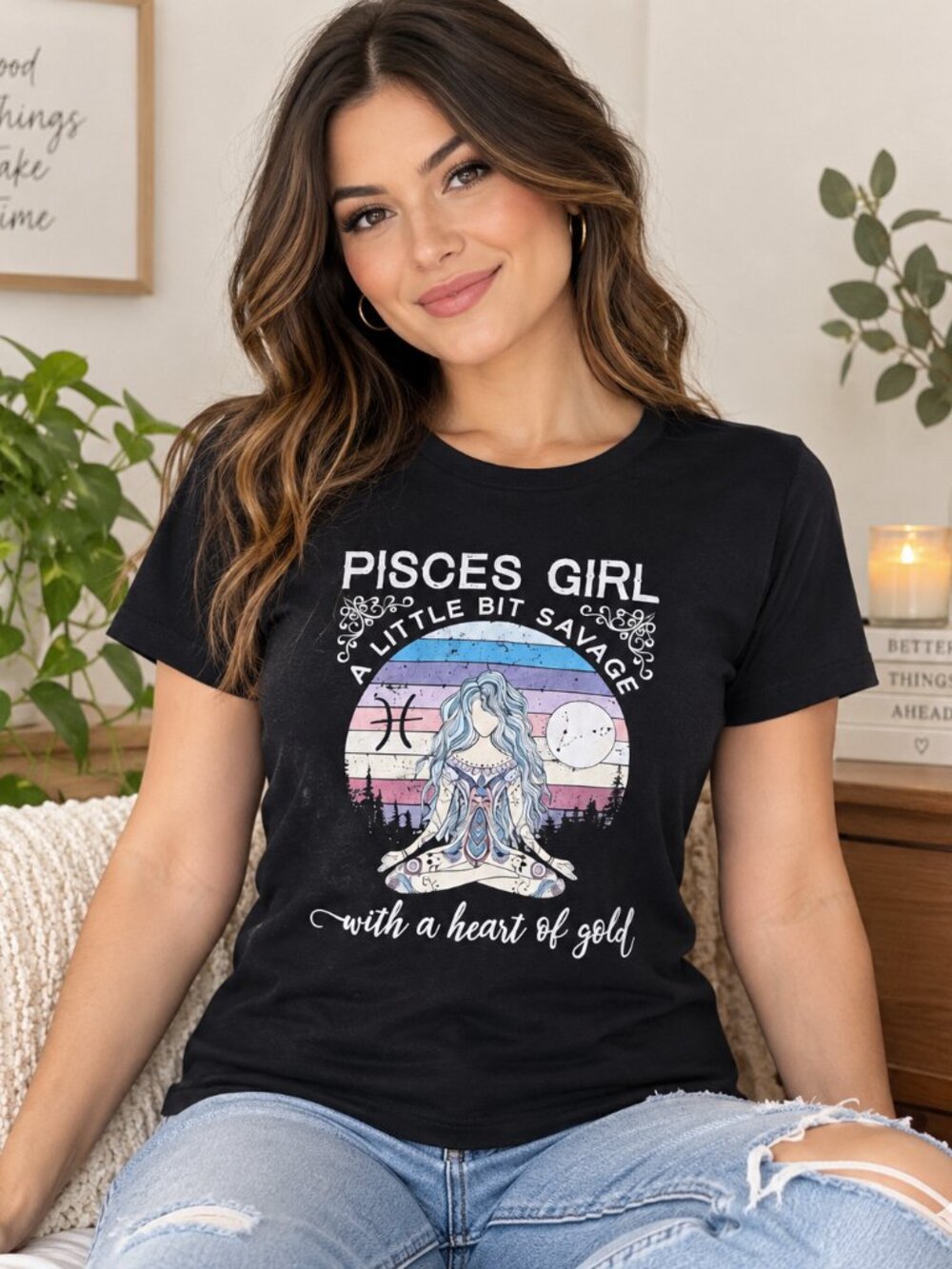 Pisces Girl Graphic Tee Black Small